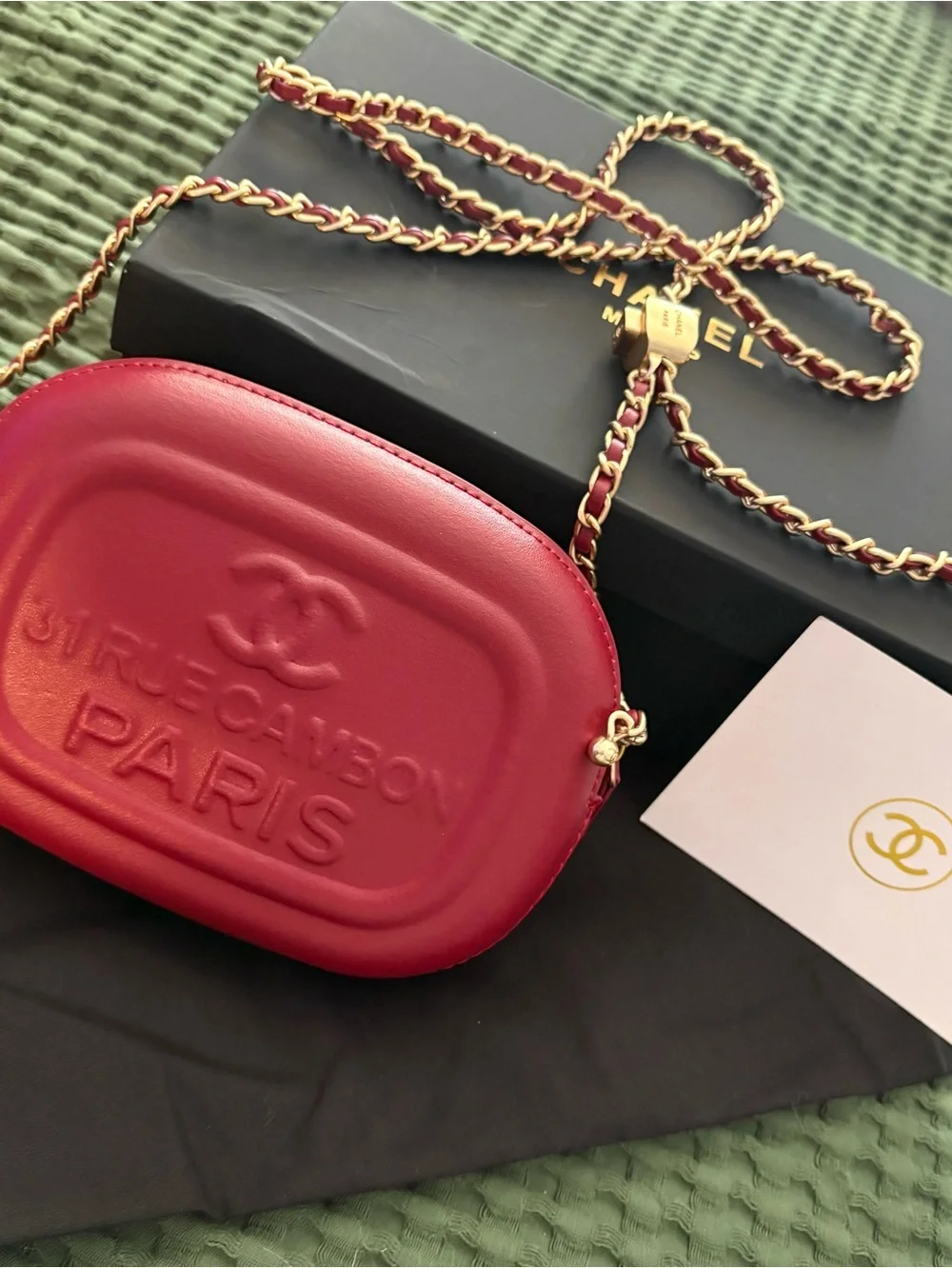 Chanel Red Leather Crossbody Bag - St. Rue Cambon Paris Embossed VIP gift